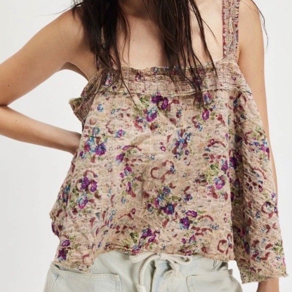 Magnolia Pearl Cotton Quilted Cropped Pink Floral Tank SOLD OUT NWT Miriam Amor‎ - Picture 5 of 9